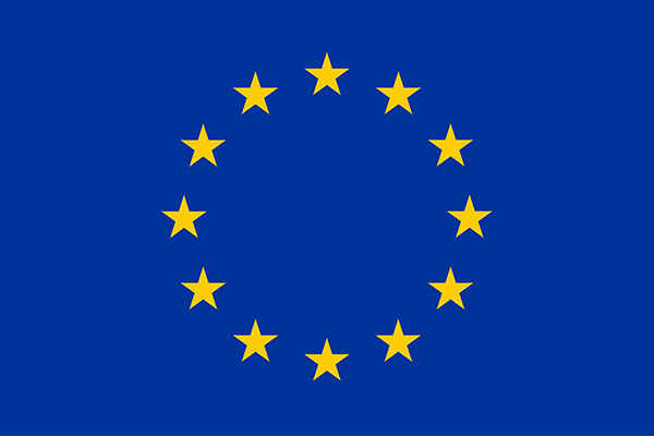 Logo Unión Europea. Estrellas amarillas sobre fondo de color azul.