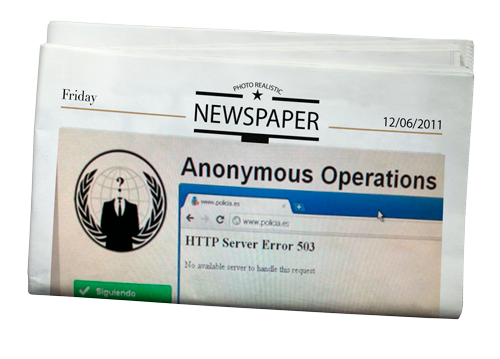 Montaje de un periodico con una noticia de un error de acceso a la web policia.es