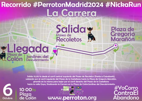 Mapa con el recorrido de la carrera de Perrotón 2024.