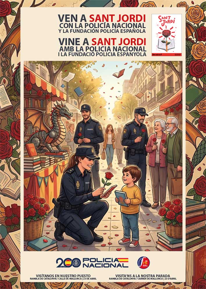 Cartel Sant Jordi con la Policía Nacional y la FPE