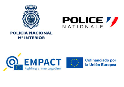 Logotipos Policía Nacional, Police Nationale, EMPACT y cofinanciado por la Unión Europea.