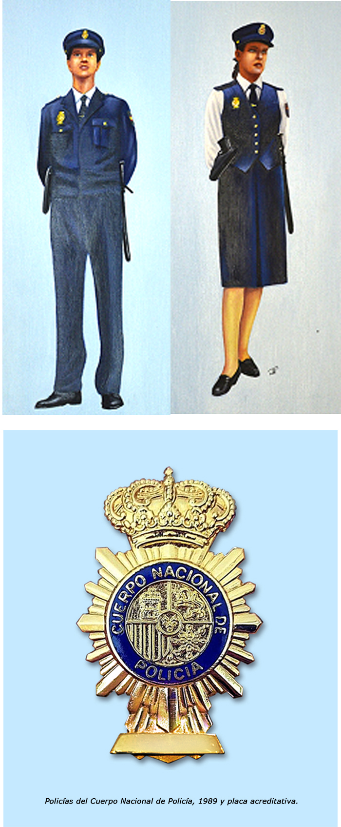 Policías del Cuerpo Nacional de Policía, 1989 y placa acreditativa.