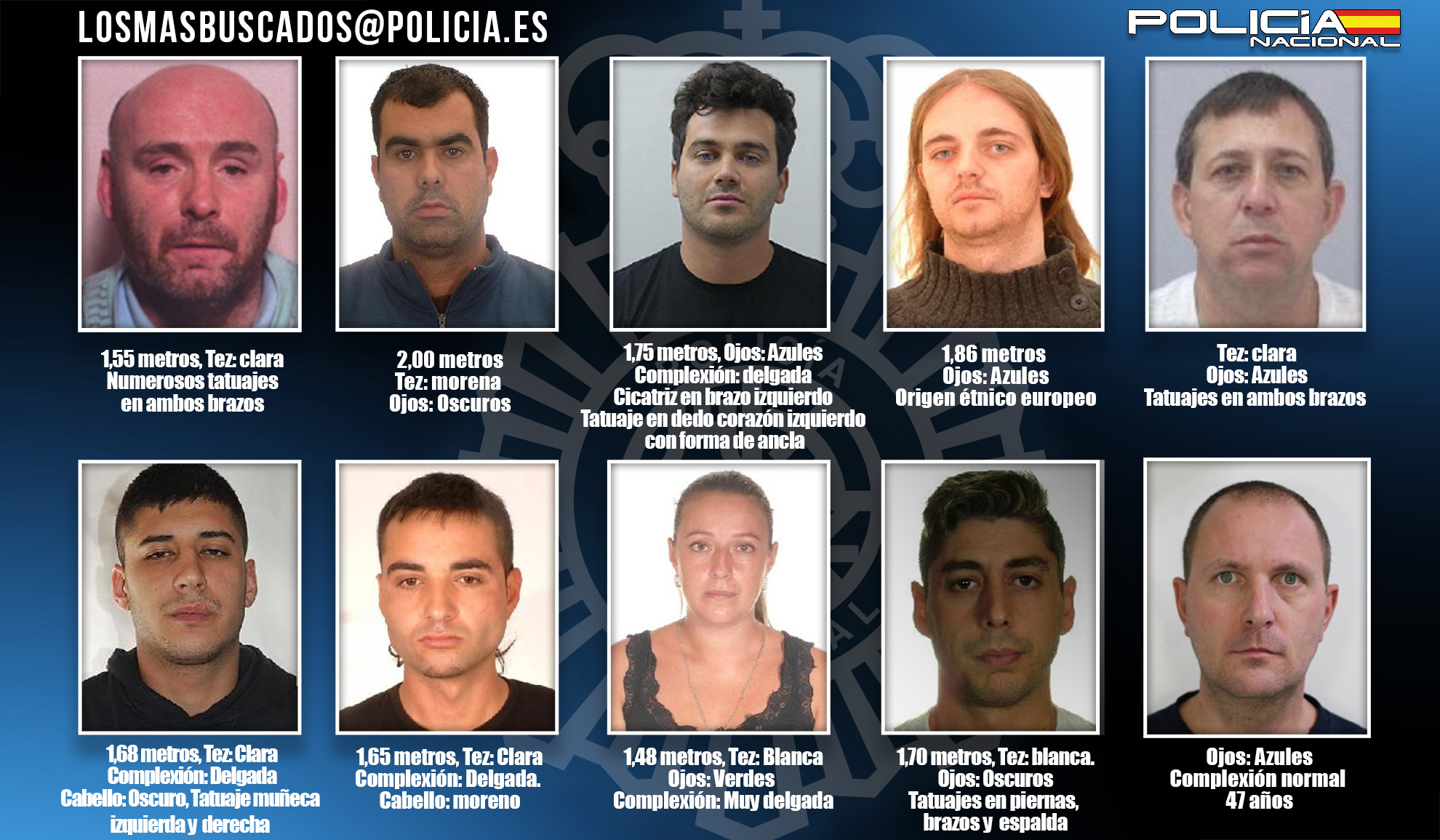 Cartel con las fotografías de los diez fugitivos más buscados