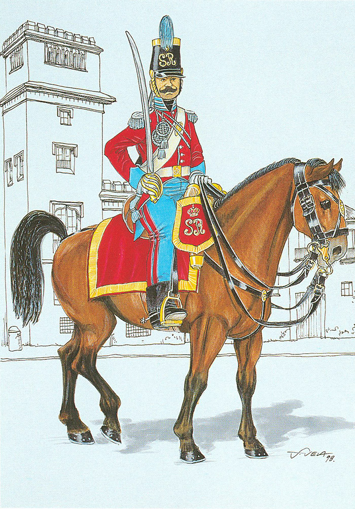 Policía uniformado con el uniforme de Salvaguardia Real de Caballería (1833) 